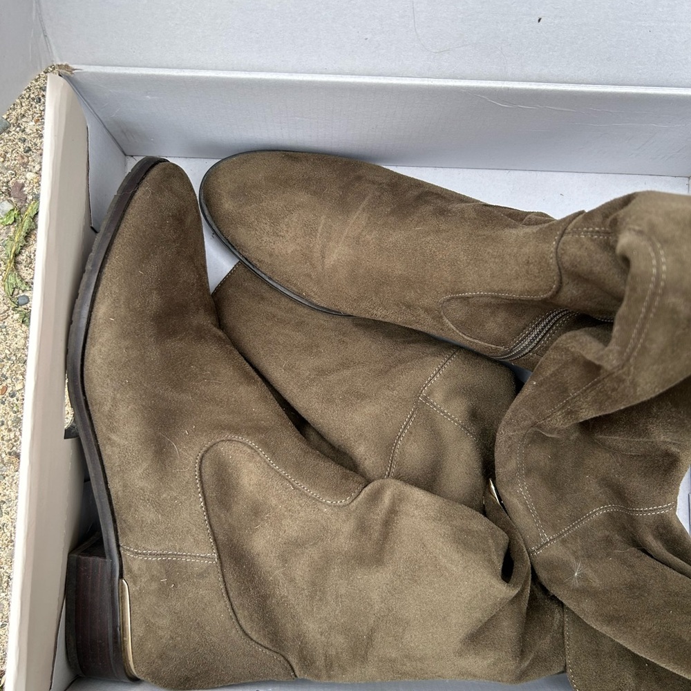 Ivanka Trump Over the Knee Boots in Olive Suede